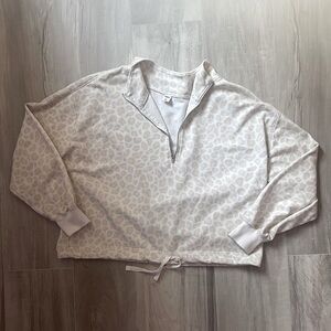 old Navy oversized cropped subtle leopard print 3/4 zip pullover
